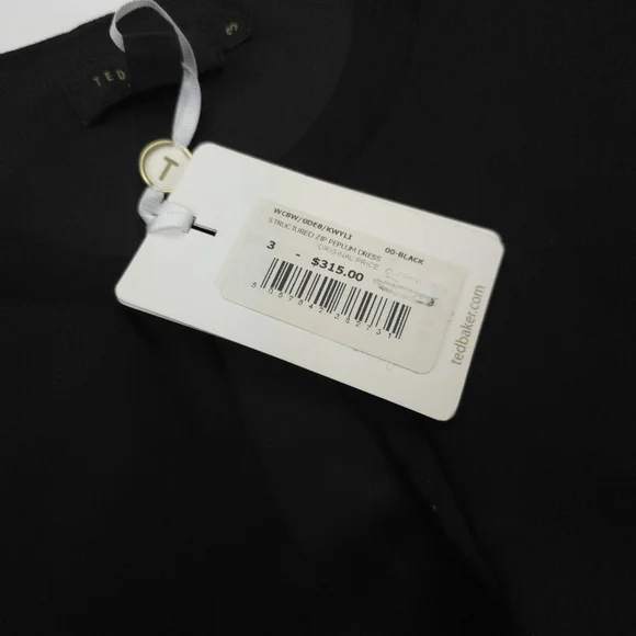 New Ted Baker Structured Zip Peplum  Black Dress Sz 8 - Picture 7 of 13